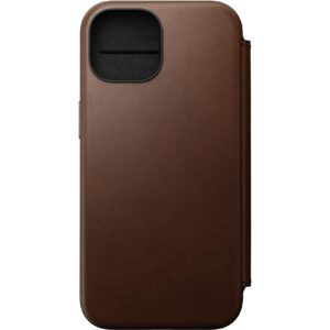 Nomad Book Cover Modern Leather Folio iPhone 15 Braun